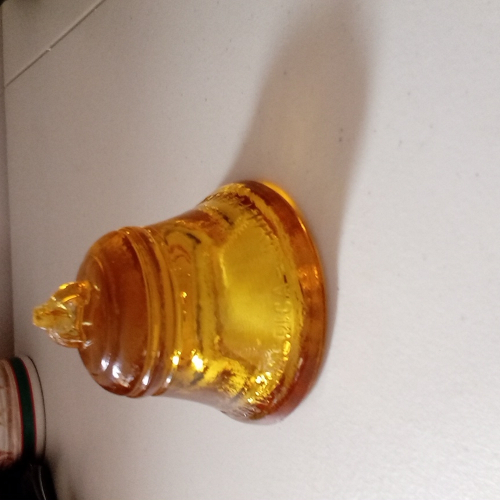 Telephone Pioneer Glass Bell Paperweight Amber Vintage